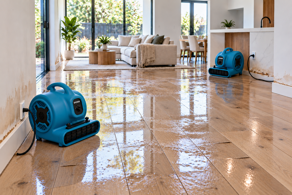 Commercial drying fans for water-damage restoration