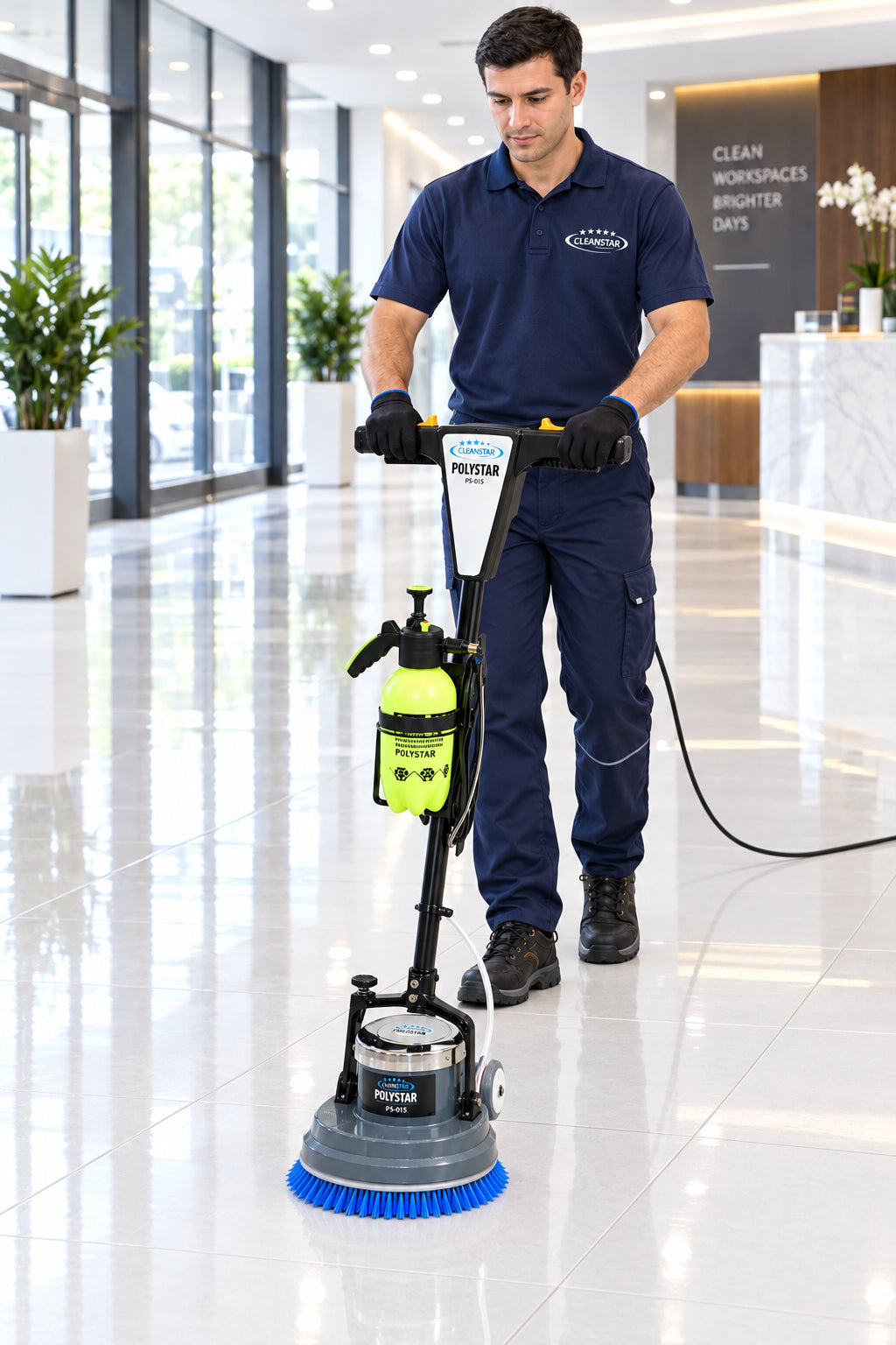 Versatile 15-inch floor polisher for stripping, washing, buffing, sanding and refinishing hard floors, plus low-moisture carpet cleaning.